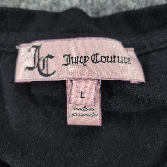 Juicy Couture Shirt Women Large Black Graphic Tee Crew Neck Short Sleeve Stretch - Picture 11 of 13